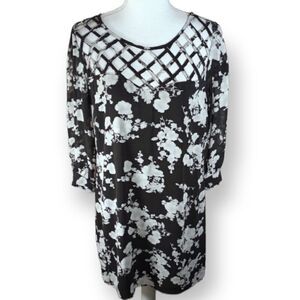 BLACK & GRAY FLORAL DRESS SZ. M EUC